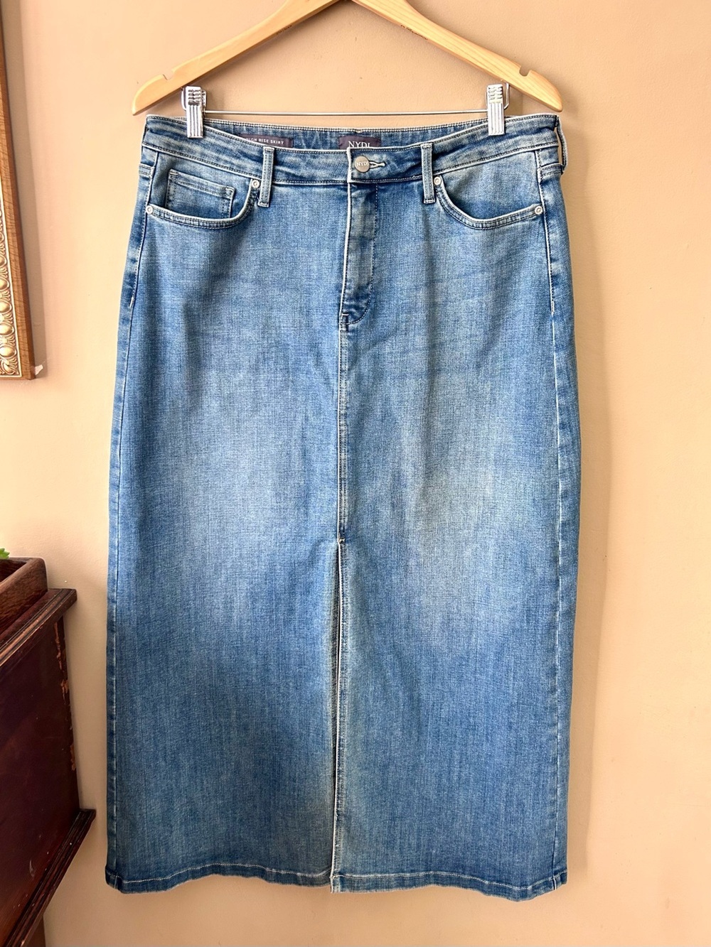 NYDJ High Rise Long Skirt Denim Maxi Front Slit Fairmont Size 10 - Picture 4 of 8